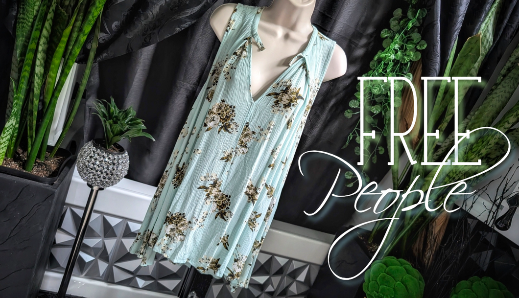 Free People Blue Floral Tunic Tank Top SM-MD