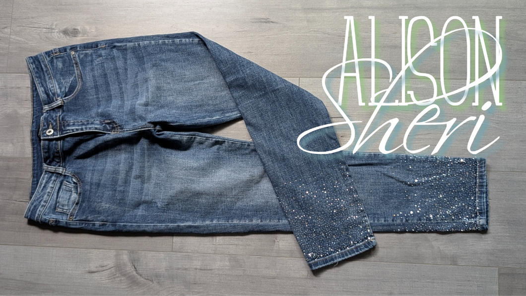 Alison Sheri Rhinestone Embellished Denim Jeans LG