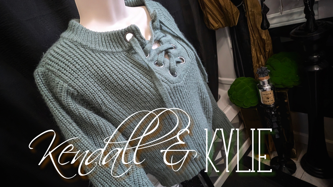 Kendall & Kylie Lace Front Crop Knit Sweater XS-SM