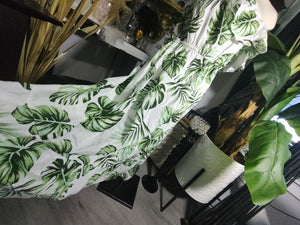 CUPSHE Strapless Ruffle Tropical Monstera Plant Dress MD