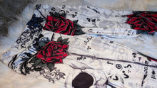 Load image into Gallery viewer, Blue &amp; Red Rose Gothic Skull Leggings XL
