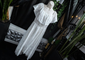 White Lace Embroidery Boho Hi Low Dress XL