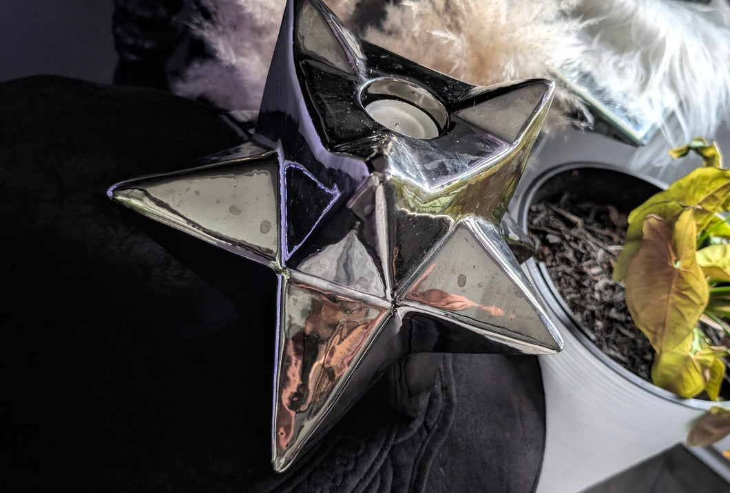Chrome Geometric Star Candle Holder
