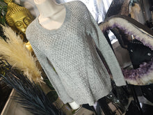 Load image into Gallery viewer, Pink Rose Grey Sheer Mesh Cable Knit Sweater MD
