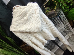 Ivory White Cable Knit Long Oversize Hood Scarf