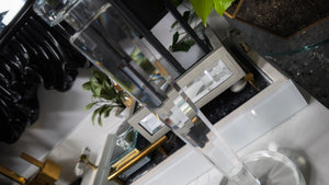 Tall Crystal Candle Holder & Mini Gold Triangular Terrarium