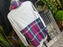 Load image into Gallery viewer, Coastal Grey &amp; Pink Plaid Rope Pull Neck Sweater Top LG-XL
