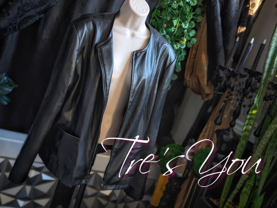 Tres You Black Sleek & Slimming Pu Leather Jacket XL