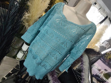 Load image into Gallery viewer, New Directions Baby Blue Mesh Knit Banded Sweater LG
