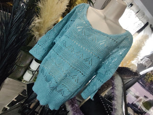 New Directions Baby Blue Mesh Knit Banded Sweater LG