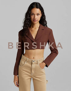 Bershka Brown Open Back Strappy Crop Blazer XL NWT