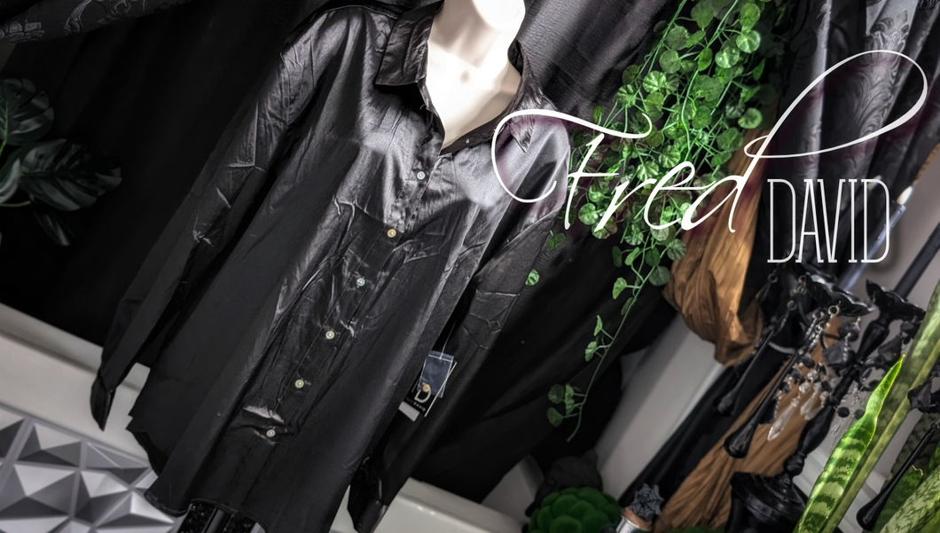 Fred David Black Silky Satin Blouse LG