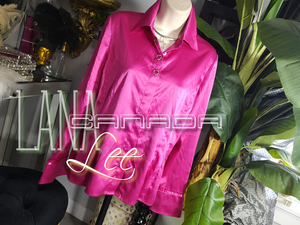 Lana Lee Hot Pink Satin Bling Dress Shirt sz10