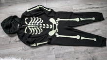 Load image into Gallery viewer, Black Glow in the Dark Skeleton Hoodie Onesie XL
