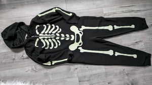 Black Glow in the Dark Skeleton Hoodie Onesie XL