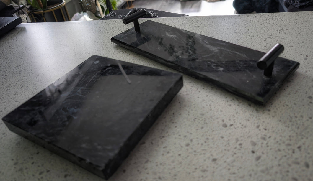 Luxe Habitat Black Marble Tray & Stand Set