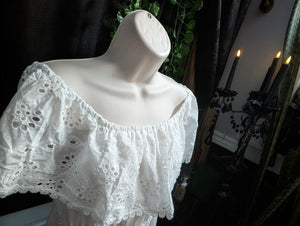 White Lace Embroidery Boho Hi Low Dress XL