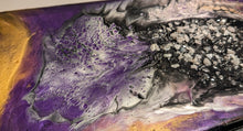 Load image into Gallery viewer, Wood Canvas Epoxy Resin Moonstone Crystal &quot;SPACE&quot; Art Piece
