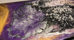 Wood Canvas Epoxy Resin Moonstone Crystal "SPACE" Art Piece