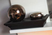 Load image into Gallery viewer, Chrome Crate &amp; Barrel Sphere &amp; Abbott Pebble **pebble is missing an end - sphere has discoloration marks** SHELF INCLUDED
