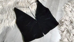 Zara Black Velour V-Neck Vest Crop Top XL