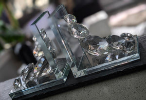 Glass Faceted Diamond Waterfall Book Ends 2pcs