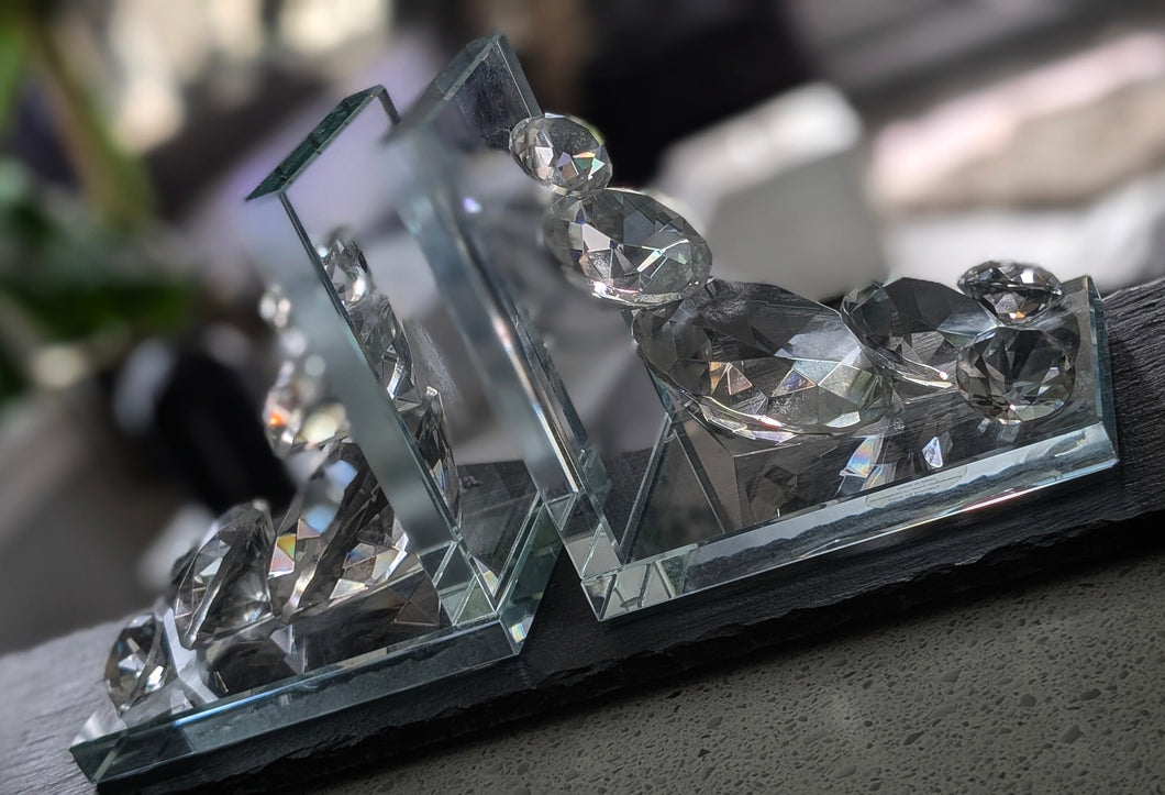 Glass Faceted Diamond Waterfall Book Ends 2pcs