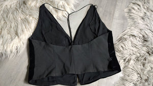 Zara Black Velour V-Neck Vest Crop Top XL