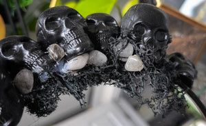 Handmade Skull & Crystal Mirror w/Back Storage