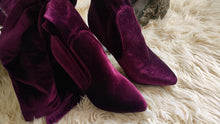 Load image into Gallery viewer, Camden Burgundy Velour Over Knee Boots sz7.5
