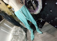 Load image into Gallery viewer, Aqua Blue Long Rouched Leggings MD
