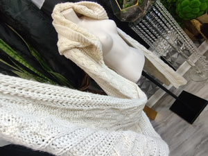 Ivory White Cable Knit Long Oversize Hood Scarf