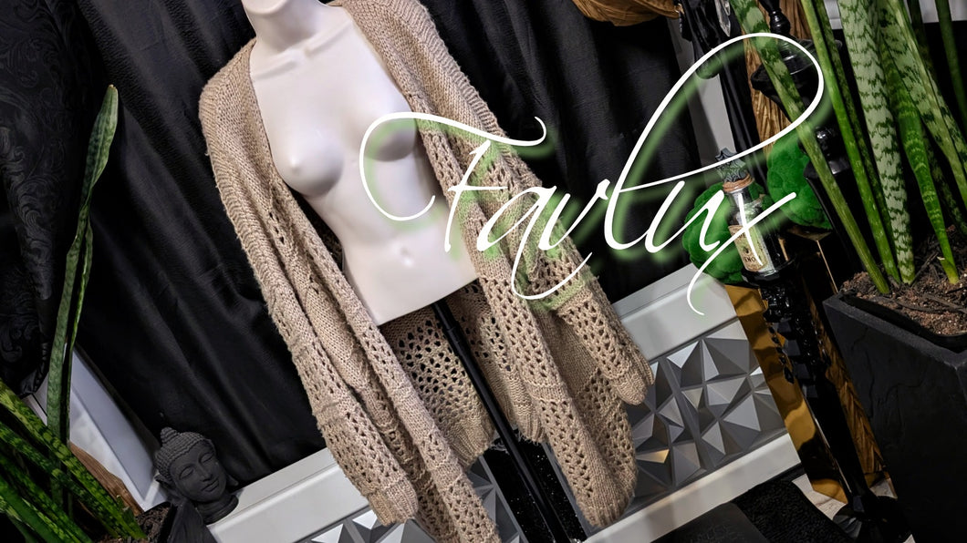 Favlux Tan Chunky Mesh Knit Cardigan Sweater LG-XL