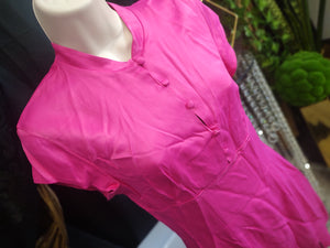 Zara Hot Pink Asian Silk Short Sleeve Dress SM NWT