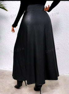 Shein Black Pu Leather Maxi Slit Skirt 3XL NWT