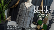 Load image into Gallery viewer, Michael Kors Houndstooth Sheer Blouse Top MD
