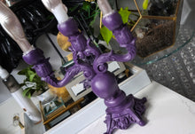 Load image into Gallery viewer, Purple Gothic Skull Candelebra Candle Holder w/Candles
