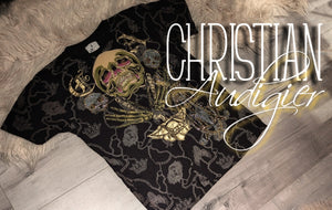 Christian Audigier "Charmed Life" Gold Bling Skull T-Shirt