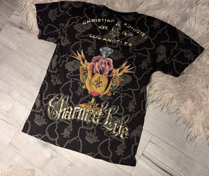 Christian Audigier "Charmed Life" Gold Bling Skull T-Shirt