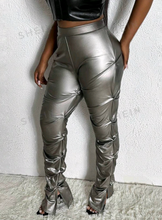 Load image into Gallery viewer, Shein Curve Silver Rouched Pu Leather Pants 1XL
