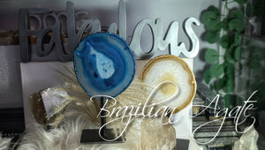 8" Blue Brazilian Agate Quartz Crystal Slice w/Stand