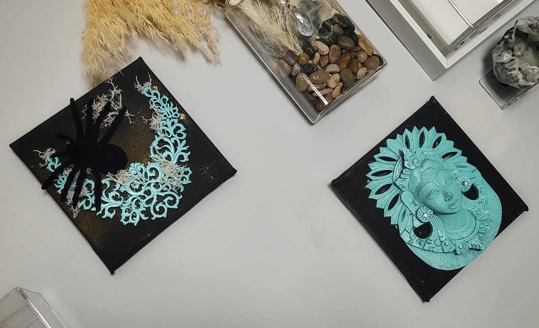 Tiffany Blue & Black Spider & Necklace Canvas Art (2pcs)