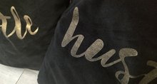 Load image into Gallery viewer, Black &amp; Gold &quot;Hustle&quot; Velour Decor Pillows x2
