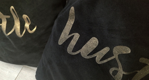Black & Gold "Hustle" Velour Decor Pillows x2