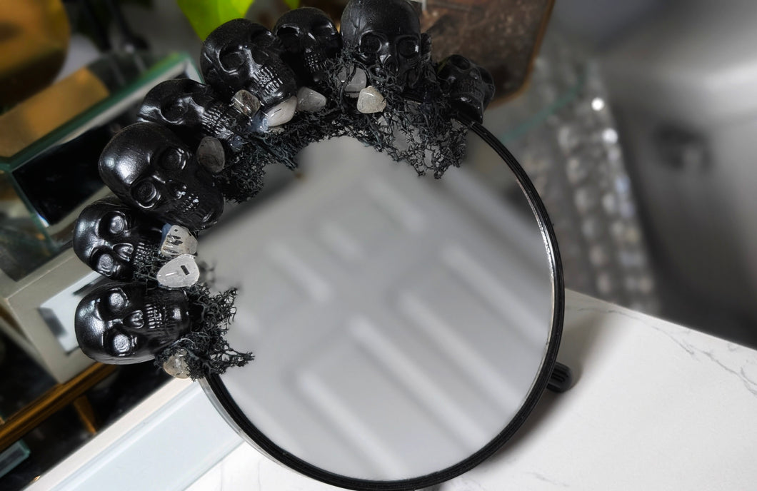 Handmade Skull & Crystal Mirror w/Back Storage