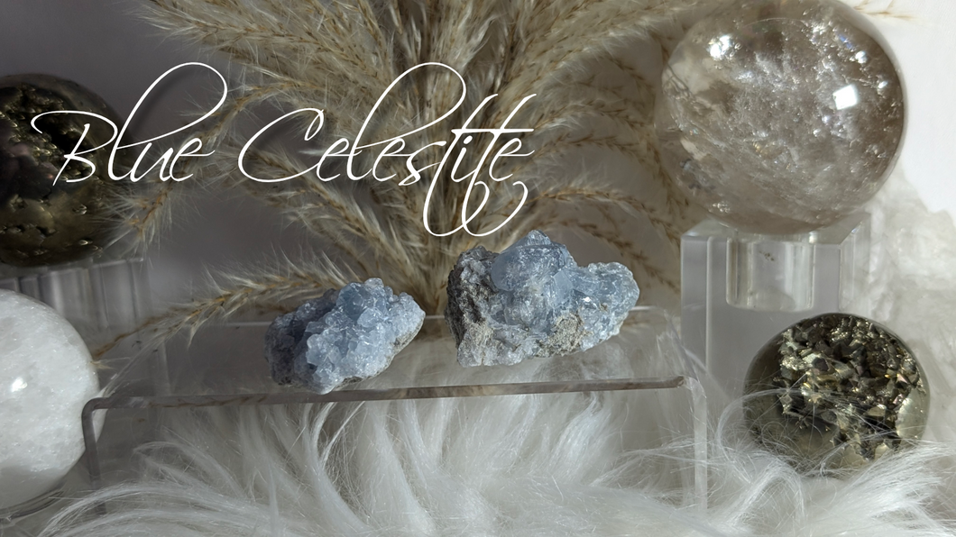 Blue Celestite Quartz Crystal Clusters 2pcs