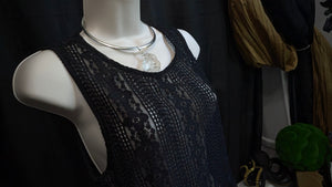 Rebellion Black Lace Sheer Tank Top Blouse LG