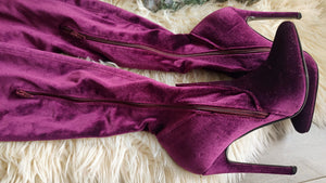 Camden Burgundy Velour Over Knee Boots sz7.5