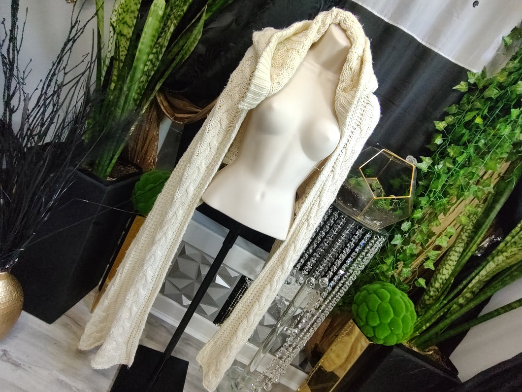 Ivory White Cable Knit Long Oversize Hood Scarf