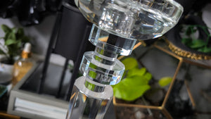 Tall Crystal Candle Holder & Mini Gold Triangular Terrarium